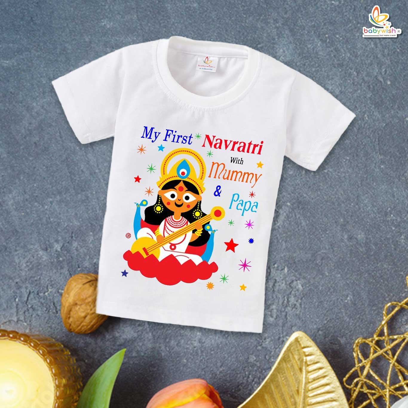 Baby Navratri T-Shirt My First Dussehra My First Navratri with Mummy & Papa – Festive Outfit for Boys & Girls – Babywish