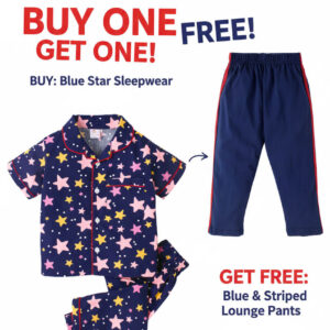 Navy Blue Star Print Kids Sleepwear Set with Free Blue Lounge Pant