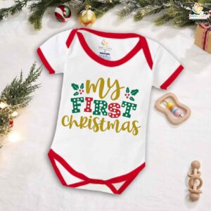 Babywish Christmas Romper Clothes for Babies, My First Merry Christmas Bodysuits, My First Greenery Christmas Print Newborn Outfit, Cute Holiday Onesies for Boys & Girls