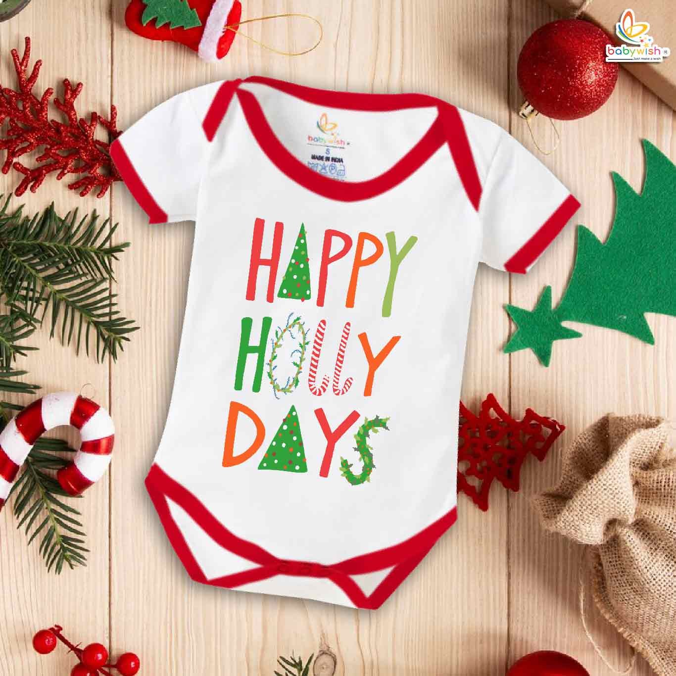 Babywish Christmas Romper Clothes for Babies, My First Merry Christmas Bodysuits, Happy Holly Days on Christmas Newborn Outfit, Cute Holiday Onesies for Boys & Girls