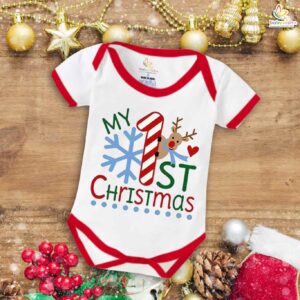 Babywish Christmas Romper Clothes My First Merry Christmas Bodysuits – Adorable Deer Print Outfit for Newborn & Infant First Christmas Celebration