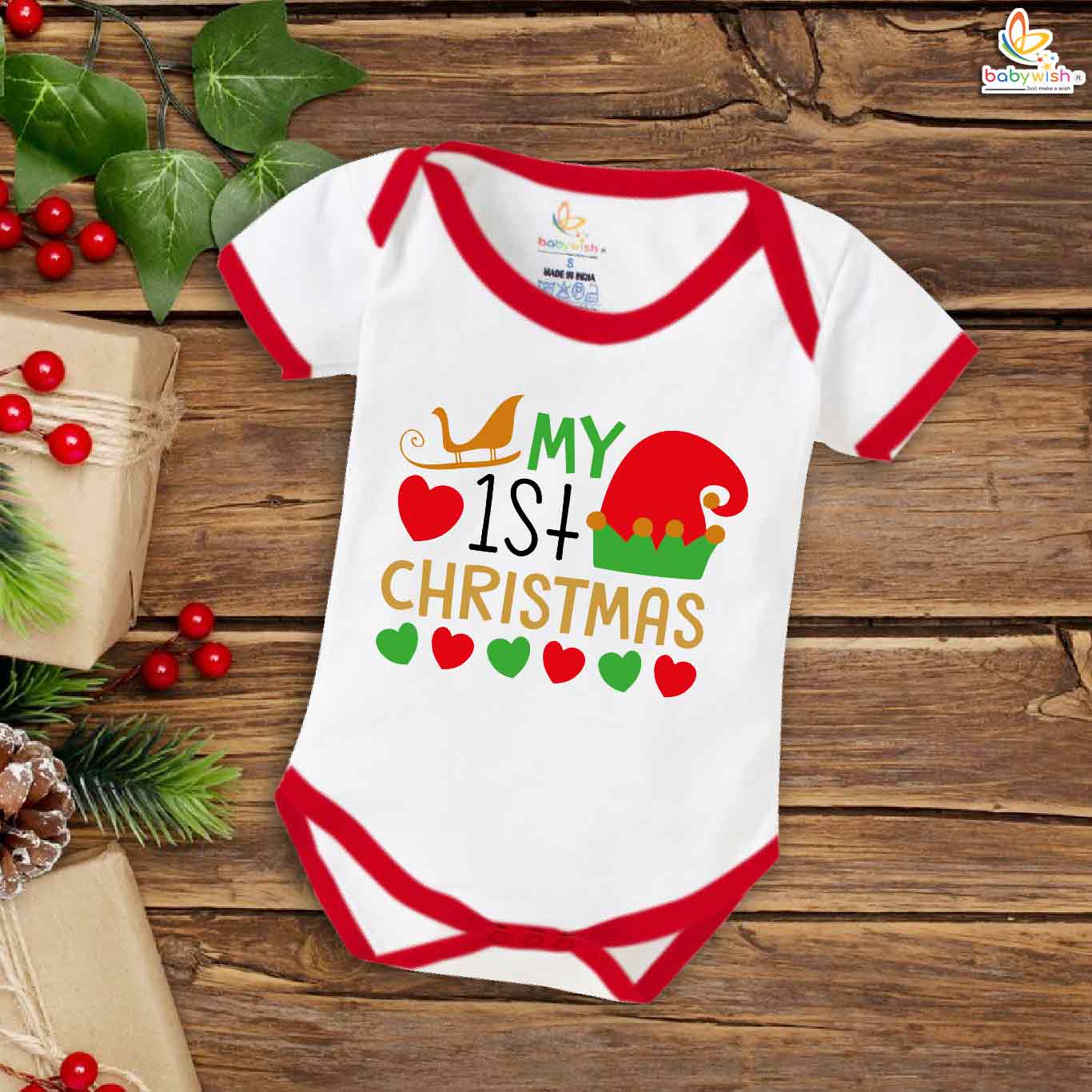 Babywish Christmas Romper Clothes for Babies, My First Merry Christmas Bodysuits, First Christmas Hearts Prints Newborn Outfit, Cute Holiday Onesies for Boys & Girls