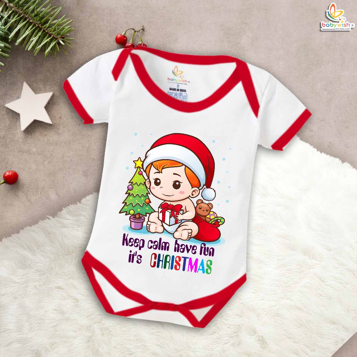 Babywish Christmas Romper Clothes for Babies, My First Merry Christmas Bodysuits, Keep Calm Have Fun It's Christmas Newborn Outfit, Cute Holiday Onesies for Boys & Girls