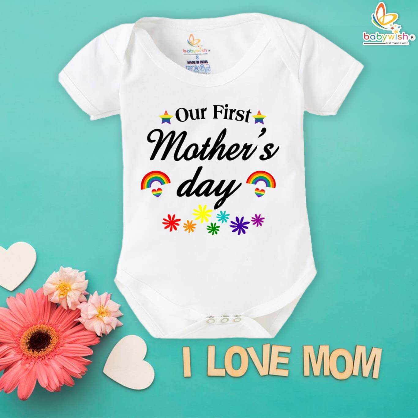 Our First Mothers Day Rainbow Print Babywish Romper/Onesies