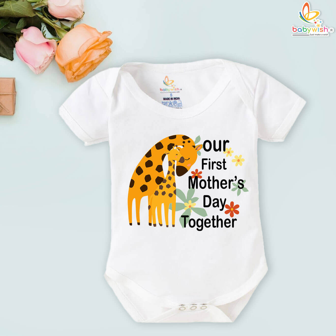 Babywish First Mother’s Day Romper with Cute Giraffe Design for Baby