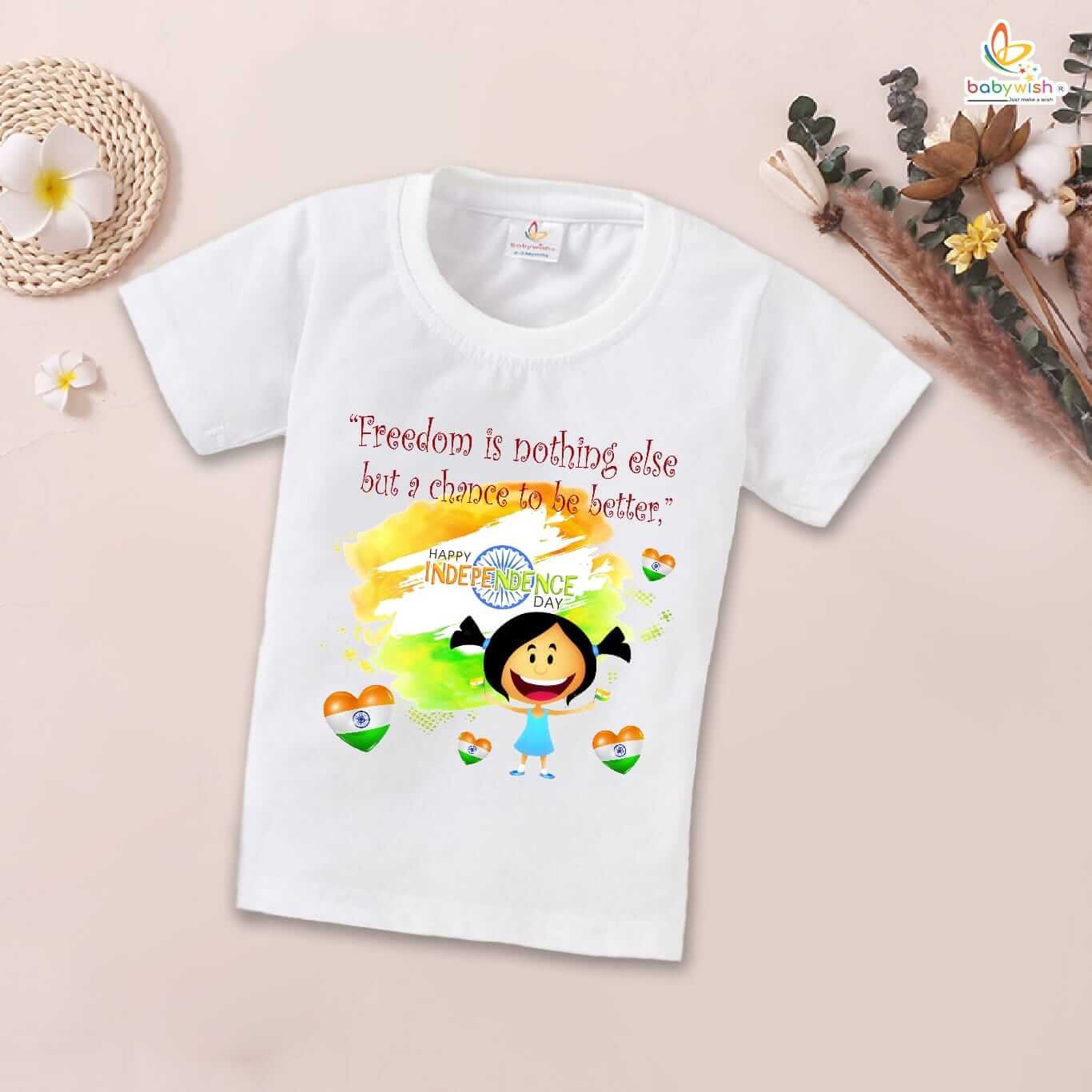 Independence Day T-Shirt for Boys and Girls – 15th August Half Sleeve Cotton Tee, Patriotic Party Topwear, Celebrate Freedom, Happy Independence Day – Babywish