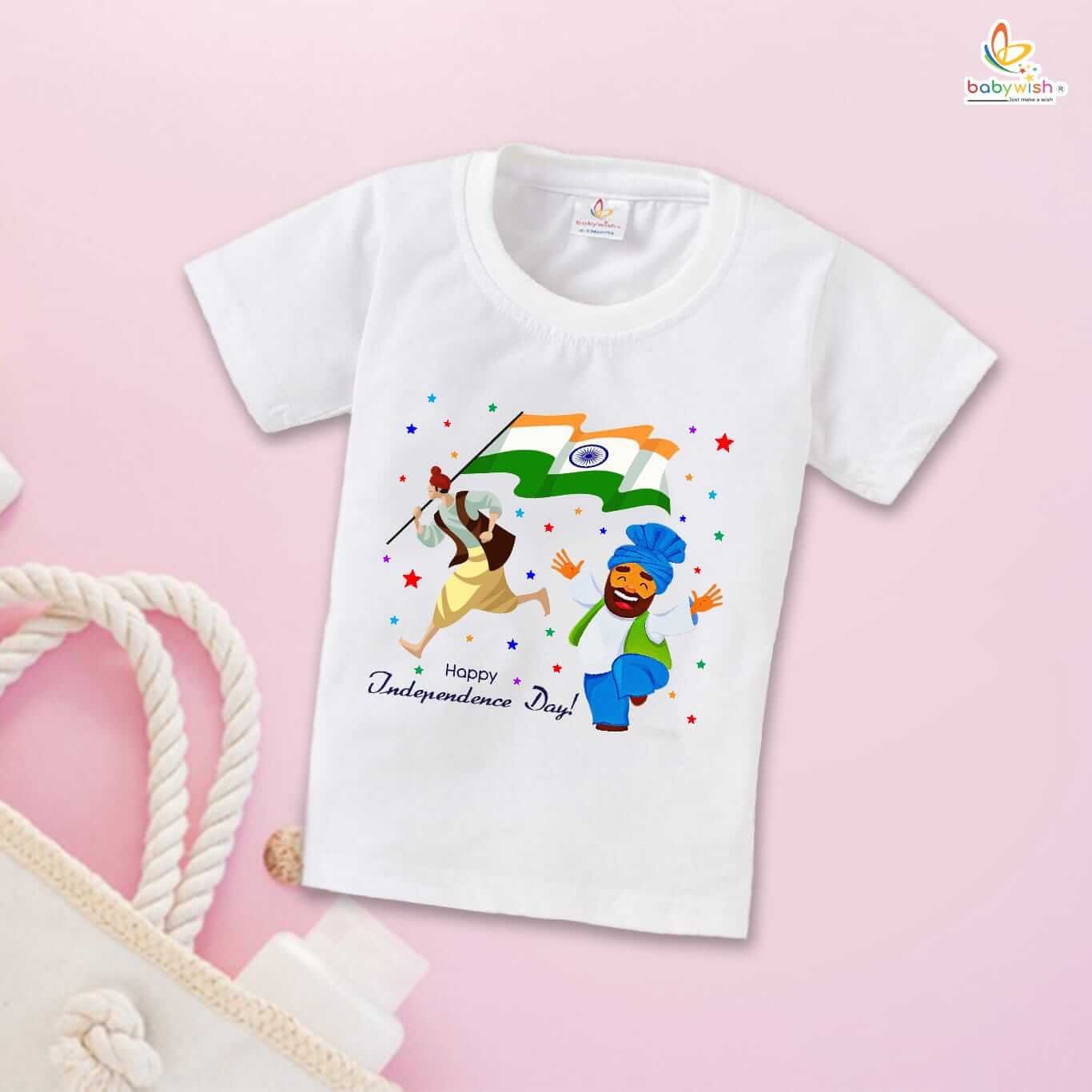Independence Day T-Shirt for Boys and Girls – 15th August Cotton Half Sleeve Tee, Patriotic Party Topwear, Celebrate Freedom, Happy Independence Day – Babywish