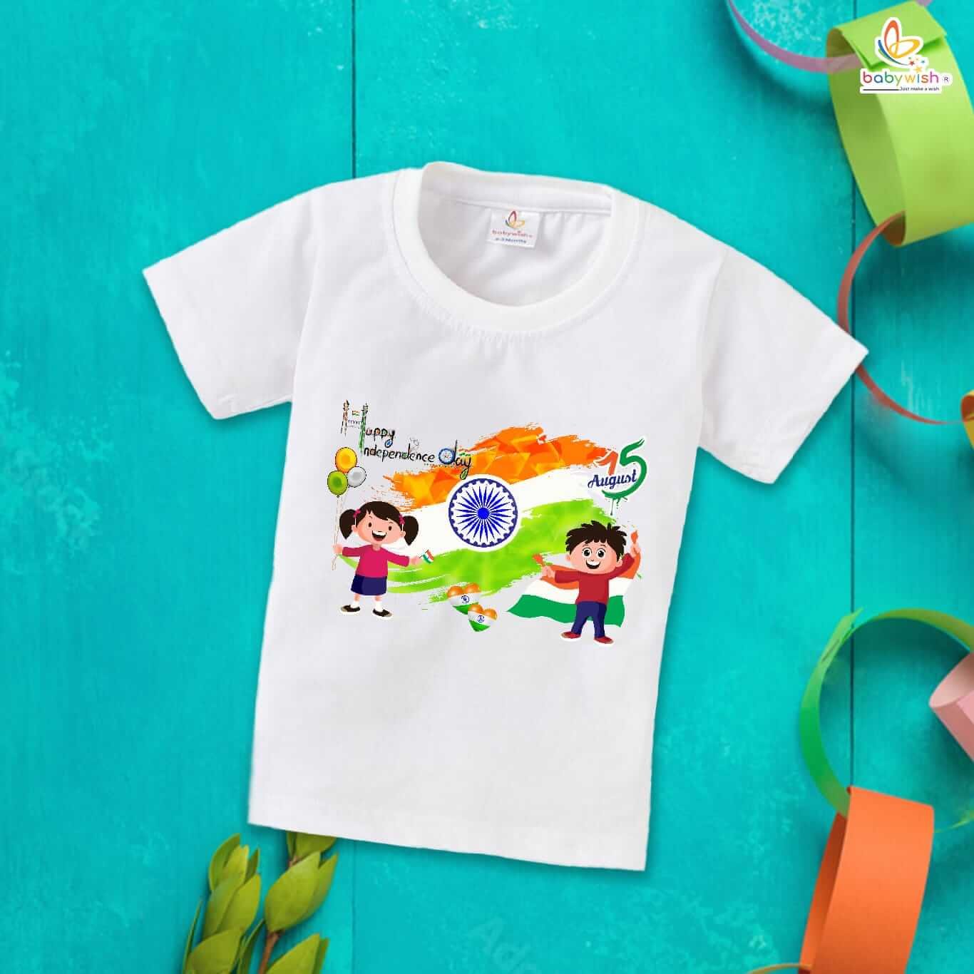 Independence Day T-Shirt for Boys and Girls – 15th August Half Sleeve Cotton Tee, Patriotic Celebration Topwear, Happy Independence Day – Babywish