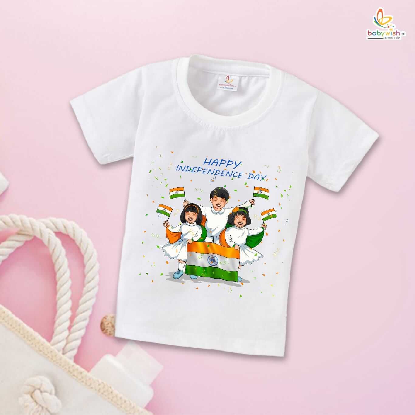 Independence Day T-Shirt for Boys and Girls – 15th August Half Sleeve Cotton Tee, Patriotic Celebration Party Topwear, Comfy Kids Outfit, Happy Independence Day – Babywish