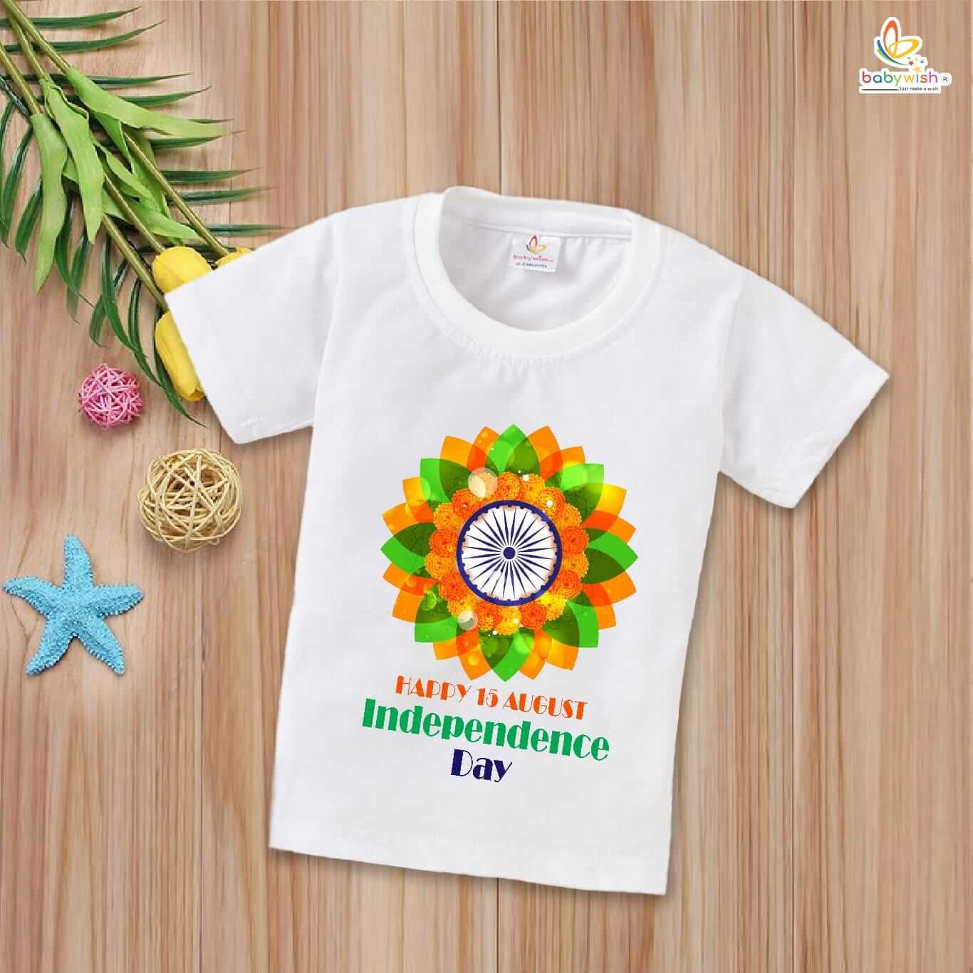 Independence Day T-Shirt for Boys and Girls – 15th August Half Sleeve Cotton Tee, Patriotic Celebration Party Topwear, Comfy Kids Outfit, Happy Independence Day – Babywish