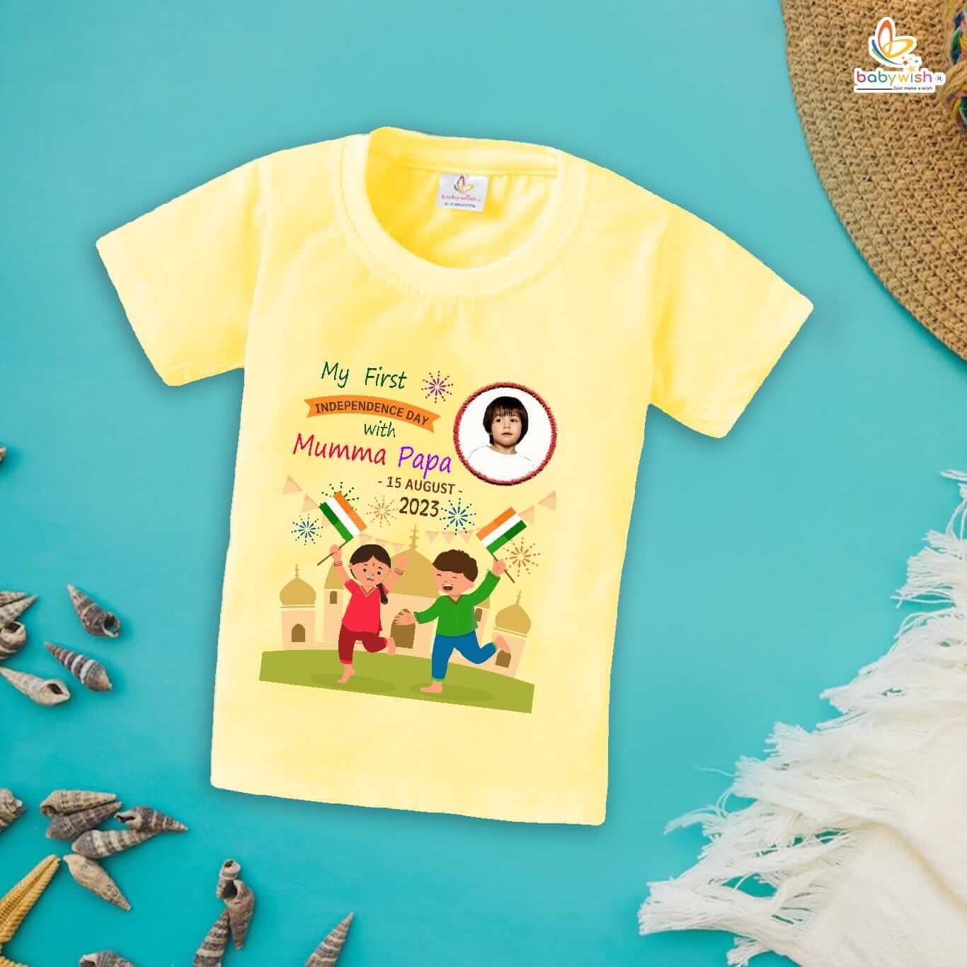 Independence Day T-Shirt for Boys and Girls – 15th August Half Sleeve Cotton Tee, Patriotic Celebration Party Topwear, Happy Independence Day – Babywish