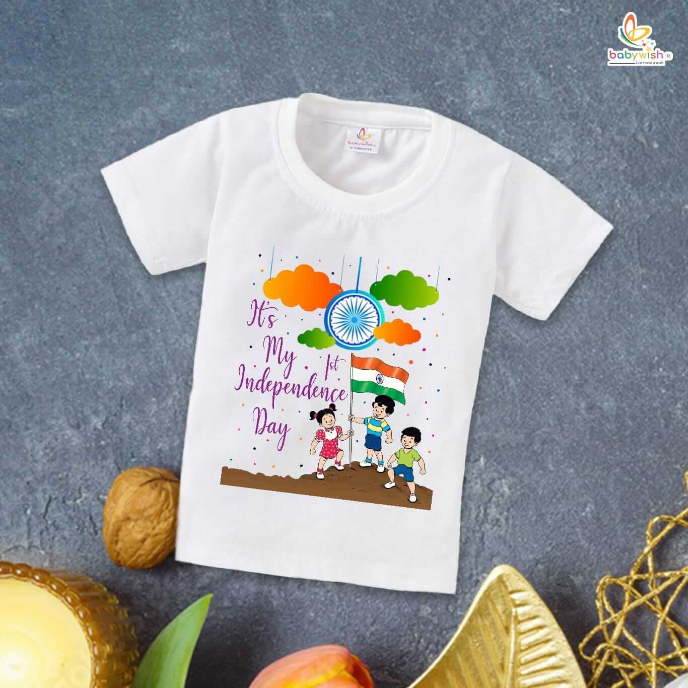 Independence Day T-Shirt for Boys and Girls – 15th August Cotton Half Sleeve Tee, Patriotic Celebration Topwear, Happy Independence Day – Babywish