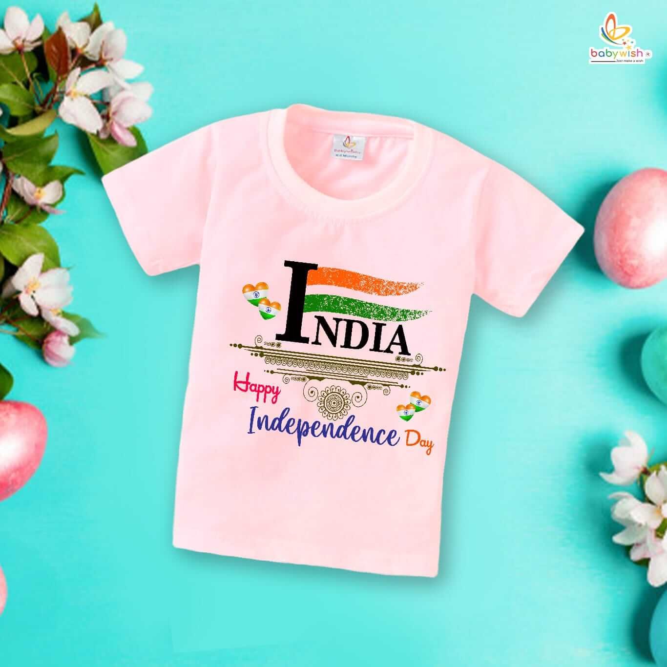 Independence Day T-Shirt for Boys and Girls – 15th August Half Sleeve Cotton Tee, Celebrate Freedom in Style, Happy Independence Day – Babywish