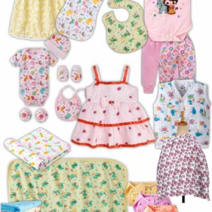 Babywish Newborn Baby Clothing Gift Set for Baby Girls Pink Color | Infant Clothing Combo with Romper, Dress, Bib, Blanket & Accessories | Babywish