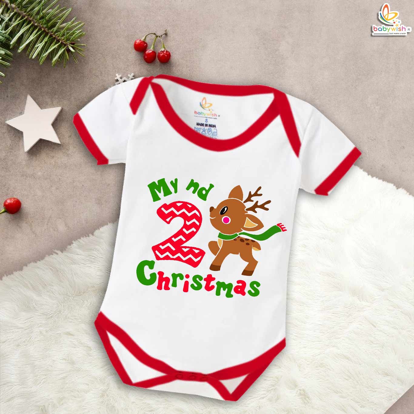 Babywish Christmas Romper Clothes for Babies, My First Merry Christmas Bodysuits, Second Christmas Deer Print Newborn Outfit, Cute Holiday Onesies for Boys & Girls