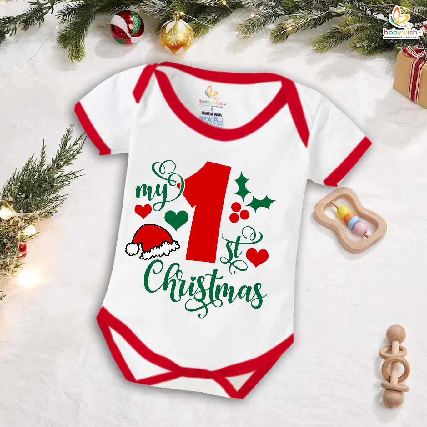 Babywish Christmas Romper Clothes for Babies, My First Merry Christmas Bodysuits, Christmas Cap Print Design Newborn Outfit, Cute Holiday Onesies for Boys & Girls