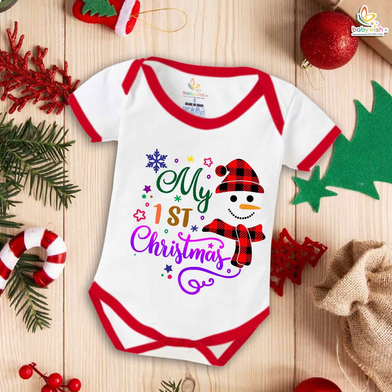 Babywish Christmas Romper Clothes for Babies, My First Merry Christmas Bodysuits, My First Christmas Teddy Theme Newborn Outfit, Cute Holiday Onesies for Boys & Girls