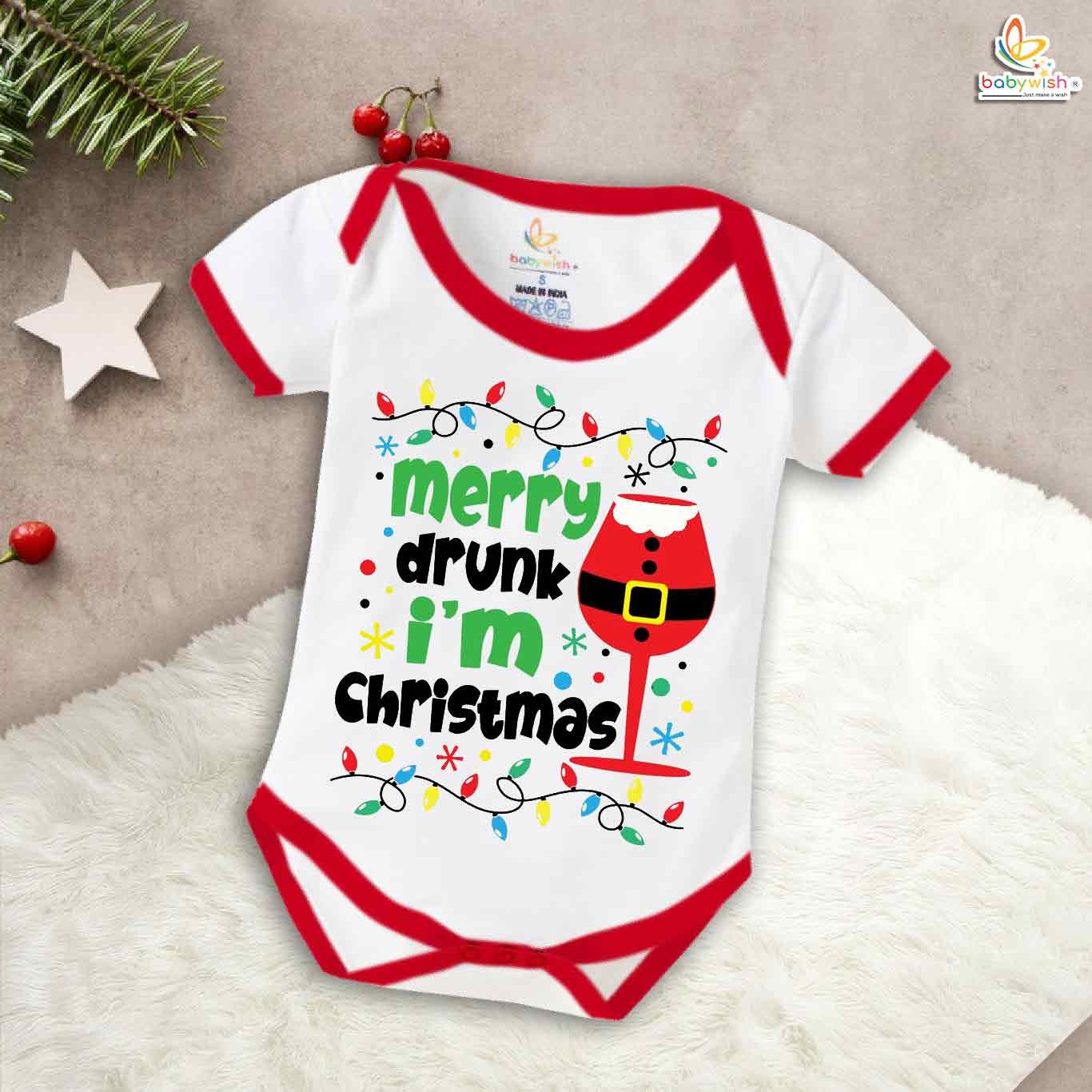 Babywish Christmas Romper Clothes for Babies, My First Merry Christmas Bodysuits, "Merry Drunk I Am" Christmas Newborn Outfit, Cute Holiday Onesies for Boys & Girls