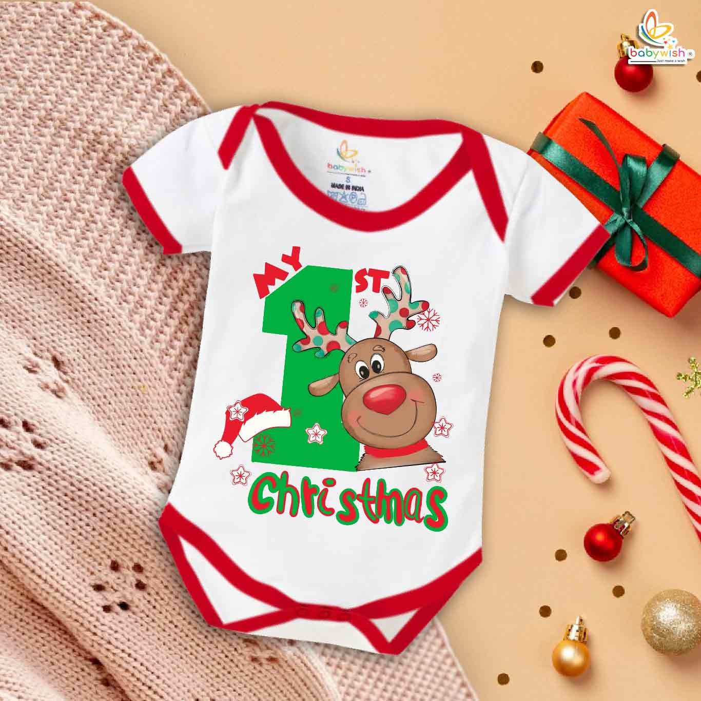Babywish Christmas Romper Clothes for Babies, My First Merry Christmas Bodysuits, Merry Christmas Celebrations Theme Newborn Outfit, Cute Holiday Onesies for Boys & Girls