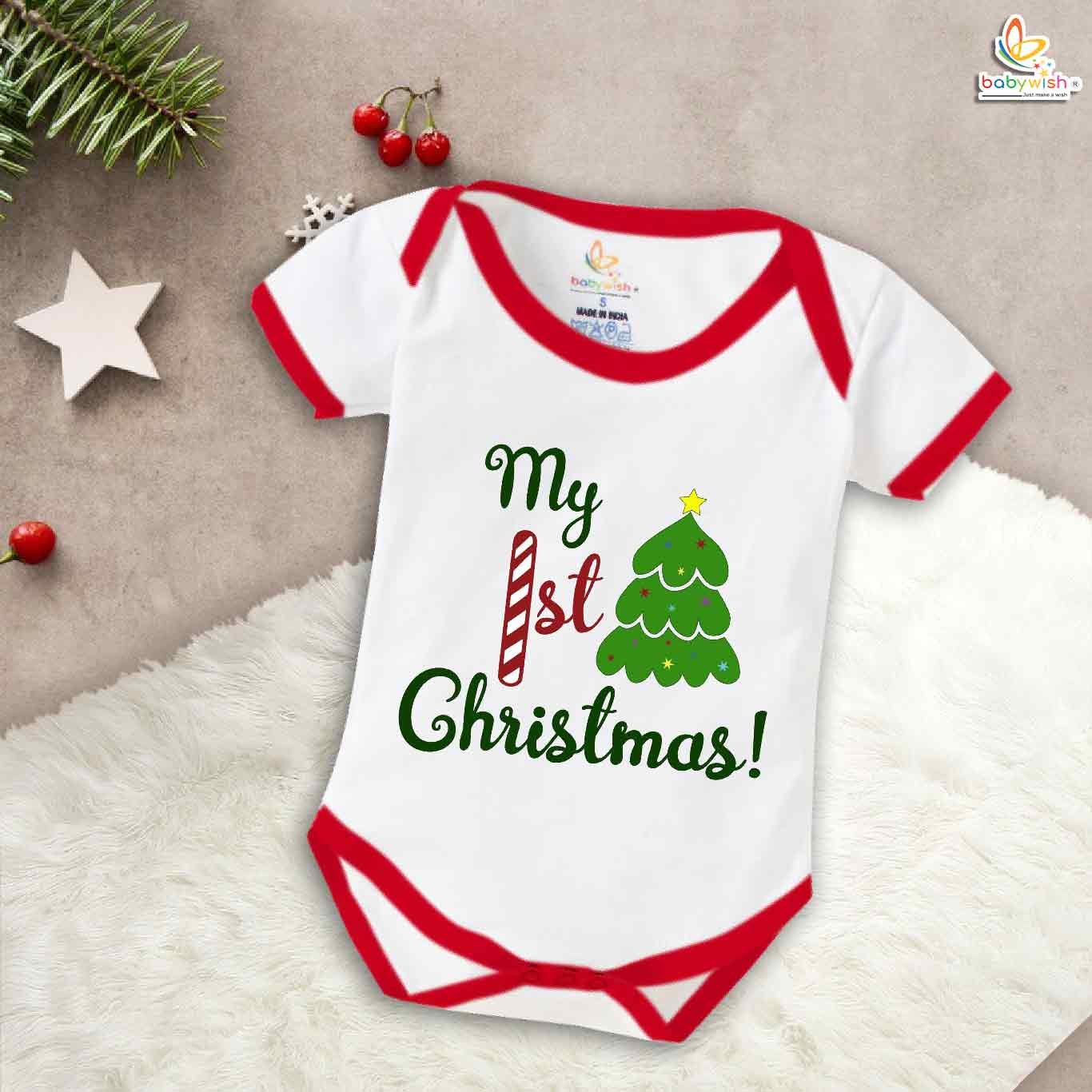 Babywish Christmas Romper Clothes for Babies, My First Merry Christmas Bodysuits, My 1st Christmas Theme Tree Outfit, Festive Holiday Onesies for Boys & Girls