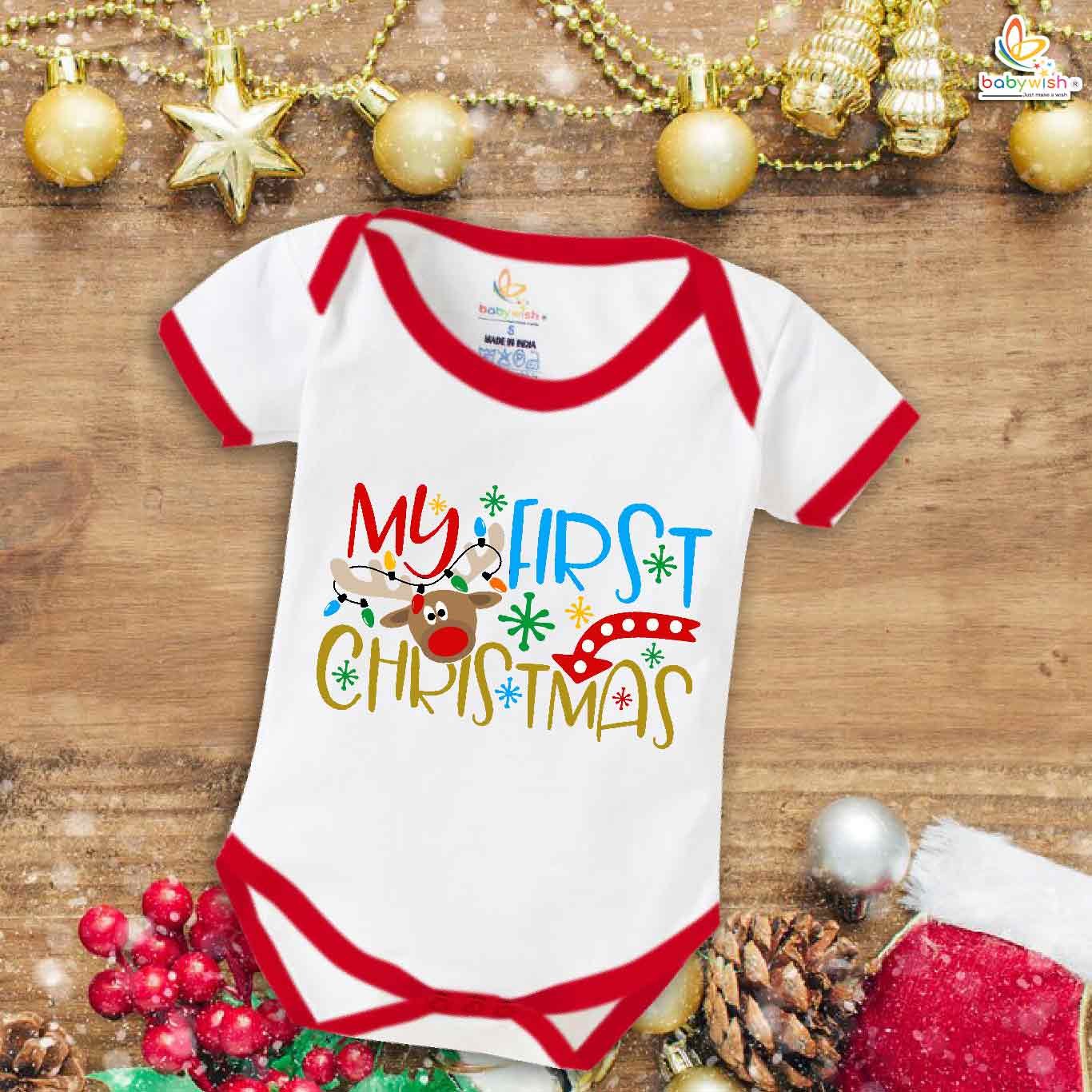 Babywish Christmas Romper Clothes for Babies, My First Merry Christmas Bodysuits, My First Christmas Floral Theme Newborn Outfit, Cute Holiday Onesies for Boys & Girls