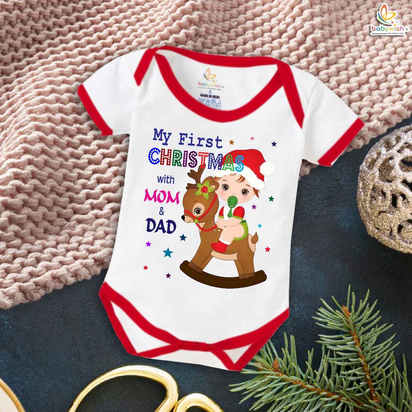 Babywish Christmas Romper Clothes for Babies, My First Merry Christmas Bodysuits, My First Christmas with My Parents Newborn Outfit, Cute Holiday Onesies for Boys & Girls