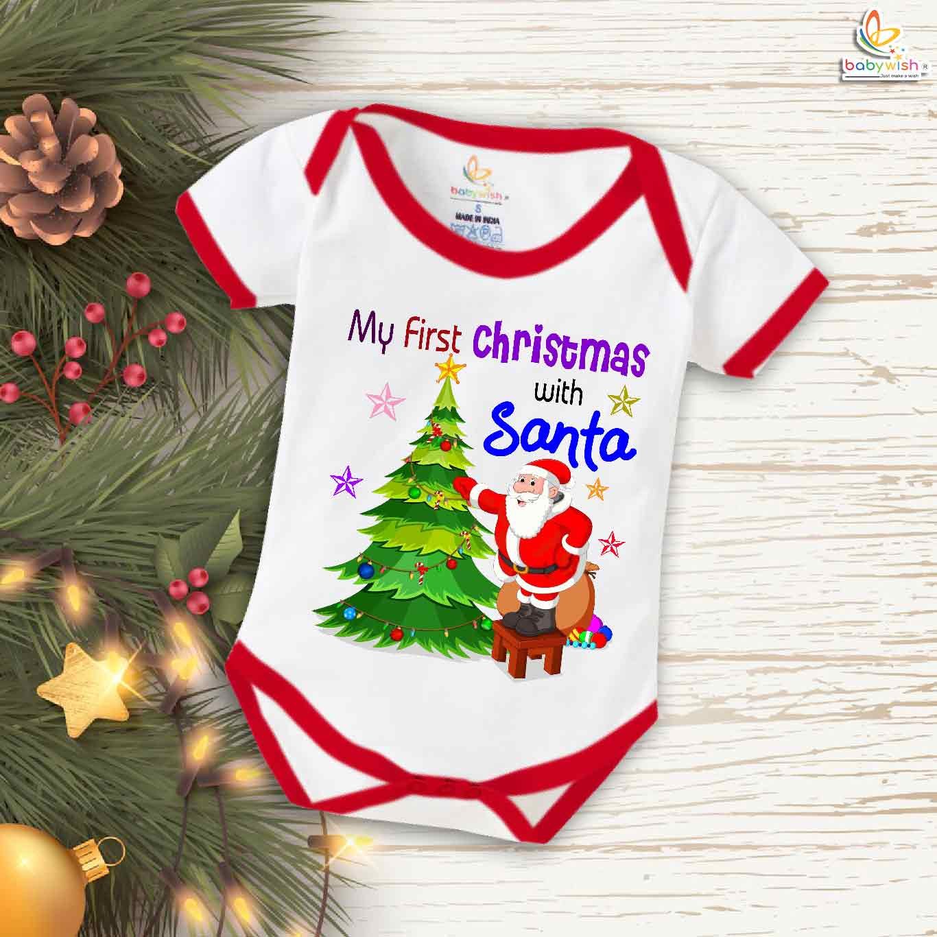 Babywish Christmas Romper Clothes for Babies, My First Merry Christmas Bodysuits, Santa and X-mas Tree Christmas Print Newborn Outfit, Cute Holiday Onesies for Boys & Girls