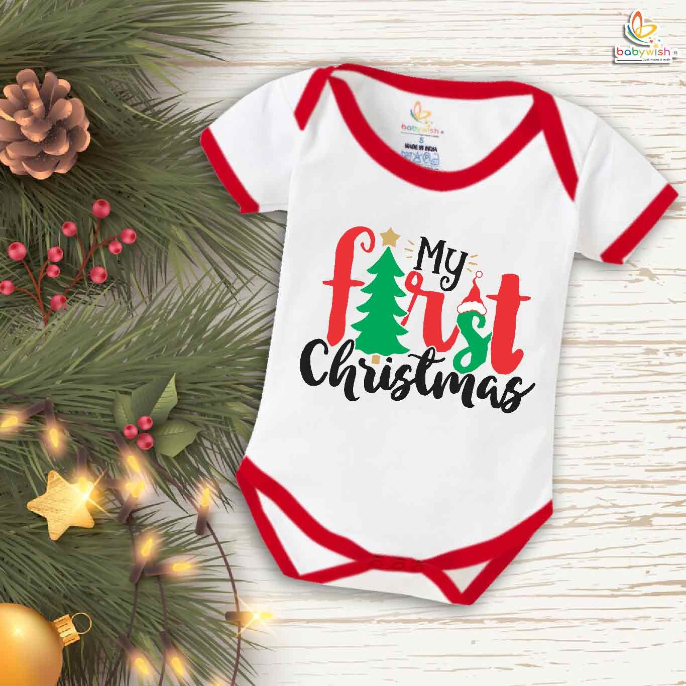 Babywish Christmas Romper Clothes for Babies, My First Merry Christmas Bodysuits, First Christmas Day Theme Design Outfit, Cute Holiday Onesies for Boys & Girls