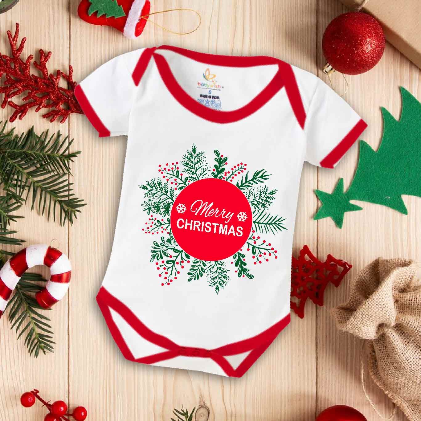 Babywish Christmas Romper Clothes for Babies, My First Merry Christmas Bodysuits, Merry Christmas Floral Print Newborn Outfit, Cute Holiday Onesies for Boys & Girls