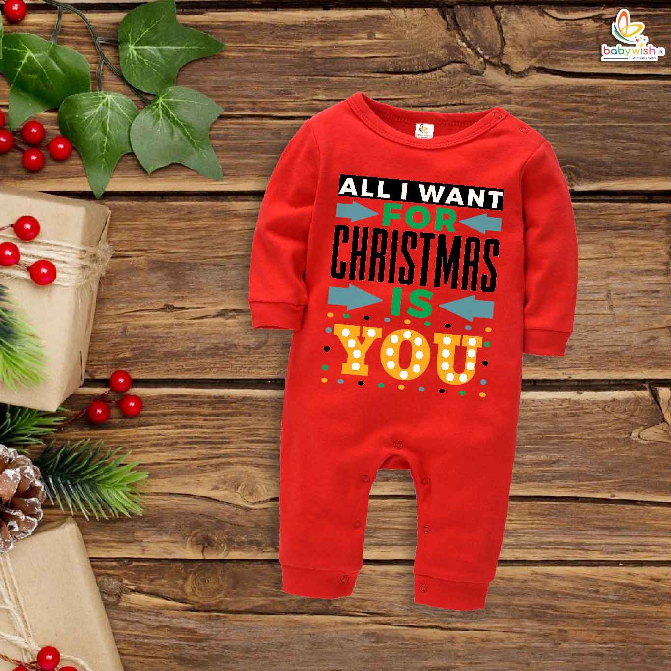 Babywish Christmas Full Body Romper Clothes My First Merry Bodysuit All I Want for Christmas is You Print