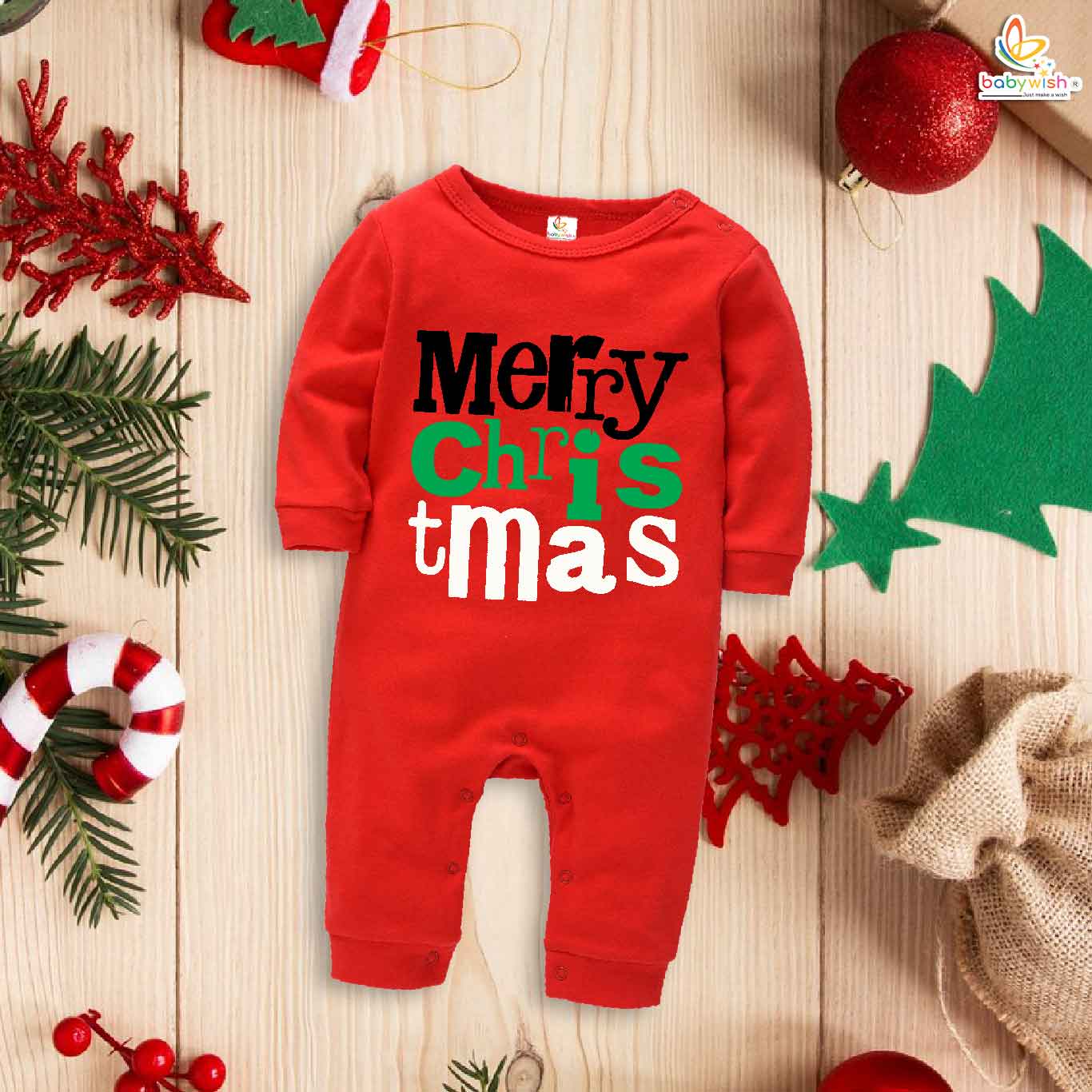Babywish Christmas Full Body Romper Clothes My First Merry Bodysuit Merry Christmas Print