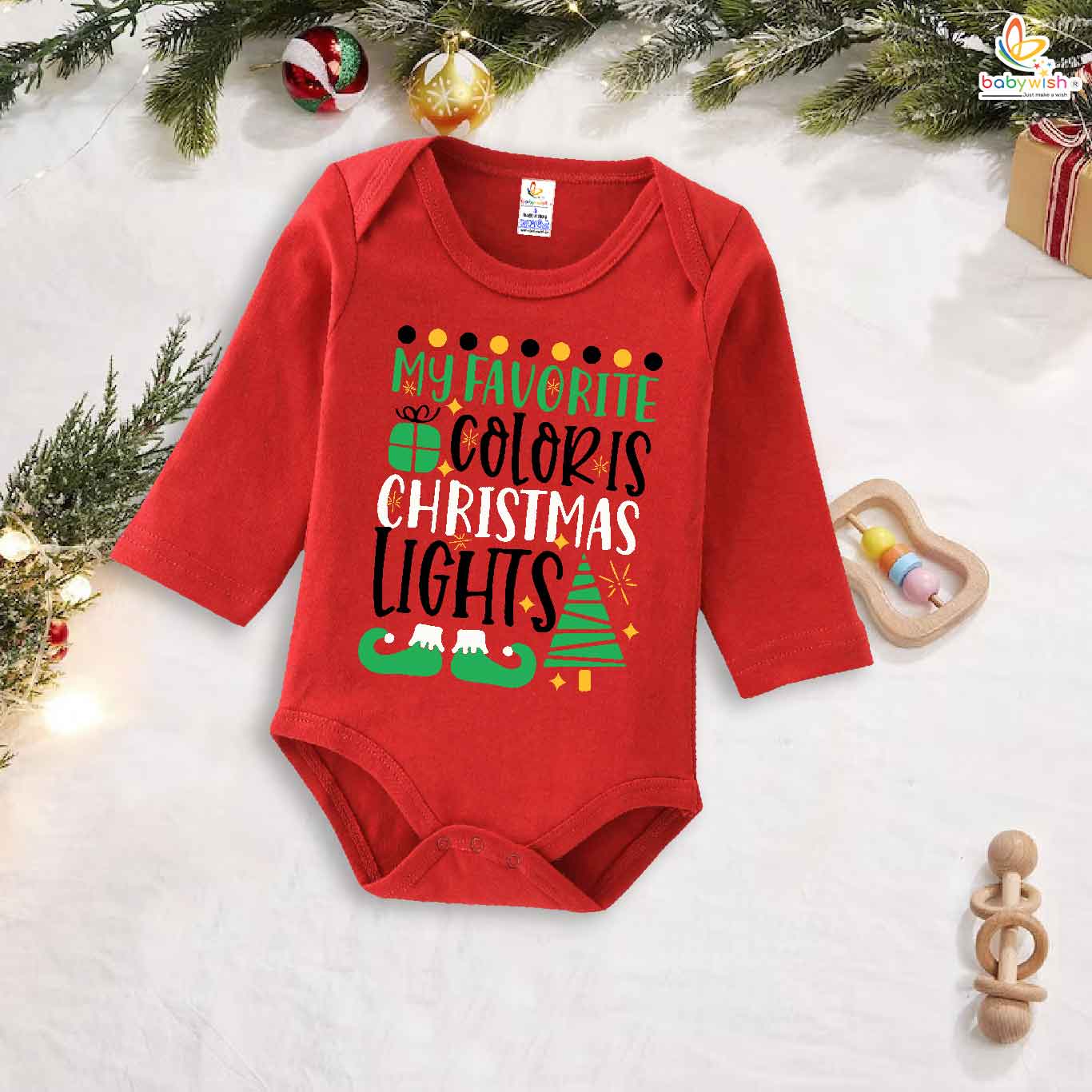 Babywish Christmas Romper Clothes My First Merry Bodysuit Romper My Fevorite color is Christmas Light