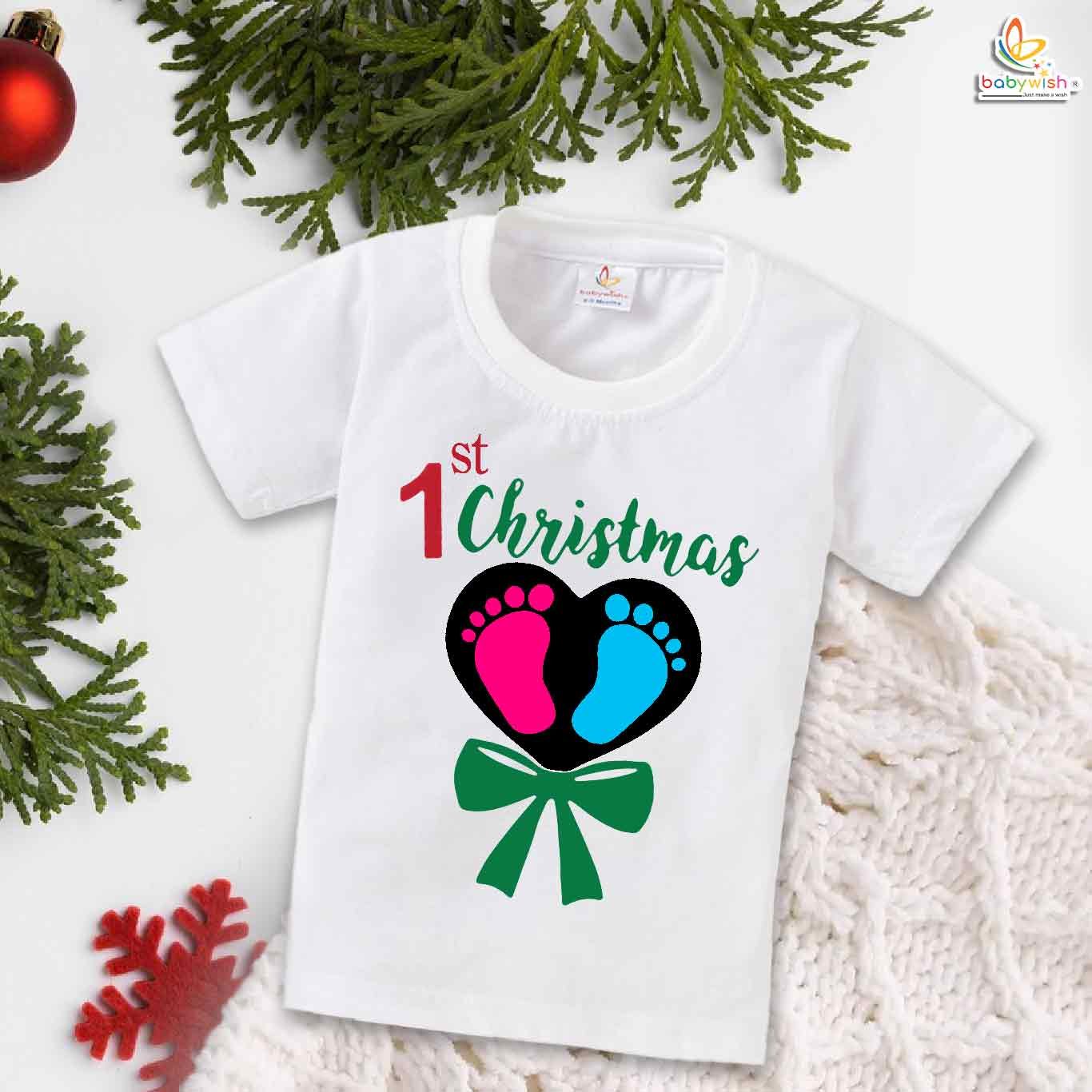 Babywish Christmas T-shirt My First Christmas T-shirt 1st Christmas Footprints