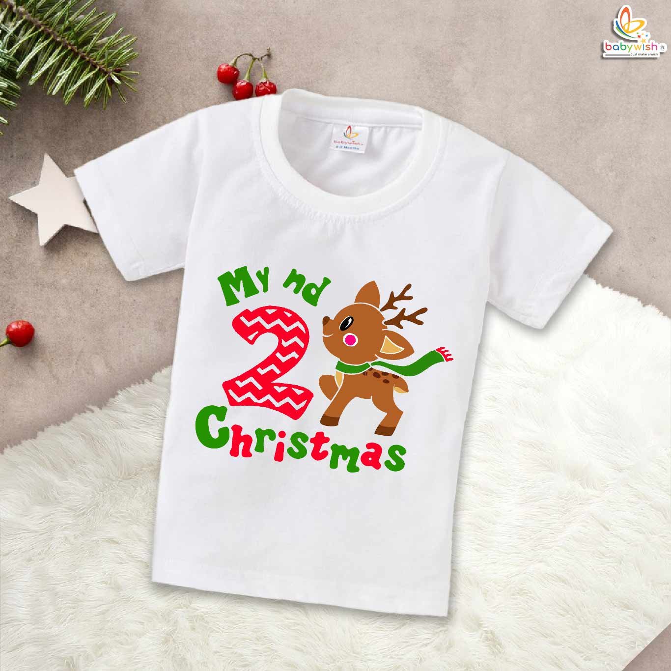 Babywish Christmas T-shirt My First Christmas T-shirt Second Christmas Deer Print