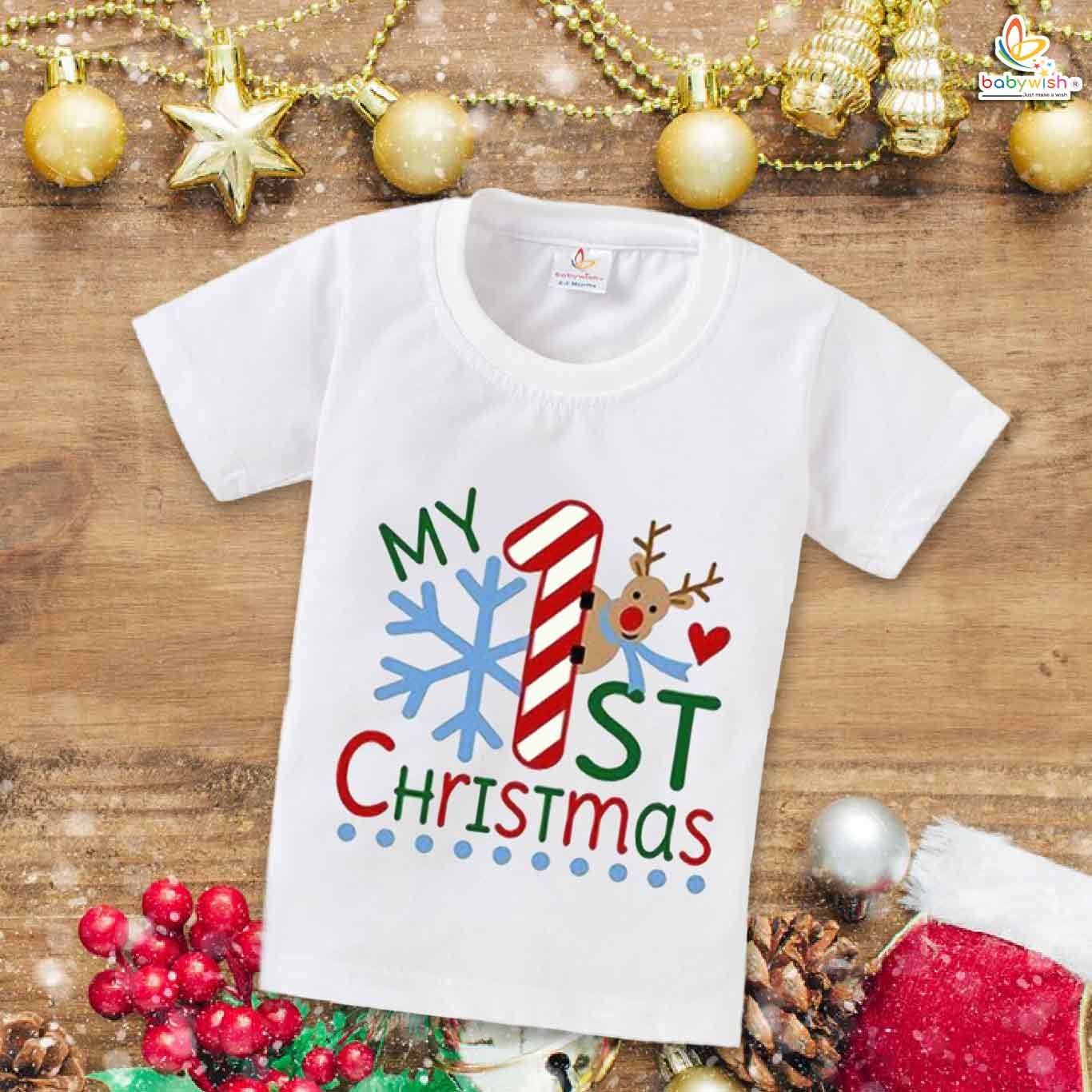 Babywish Christmas T-shirt My First Christmas T-shirt First Christmas Deer Print