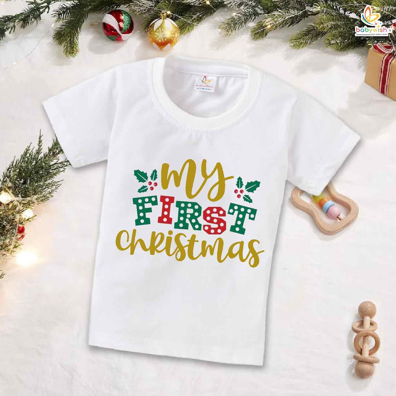 Babywish Christmas T-shirt My First Christmas T-shirt My First Greenary Christmas Print