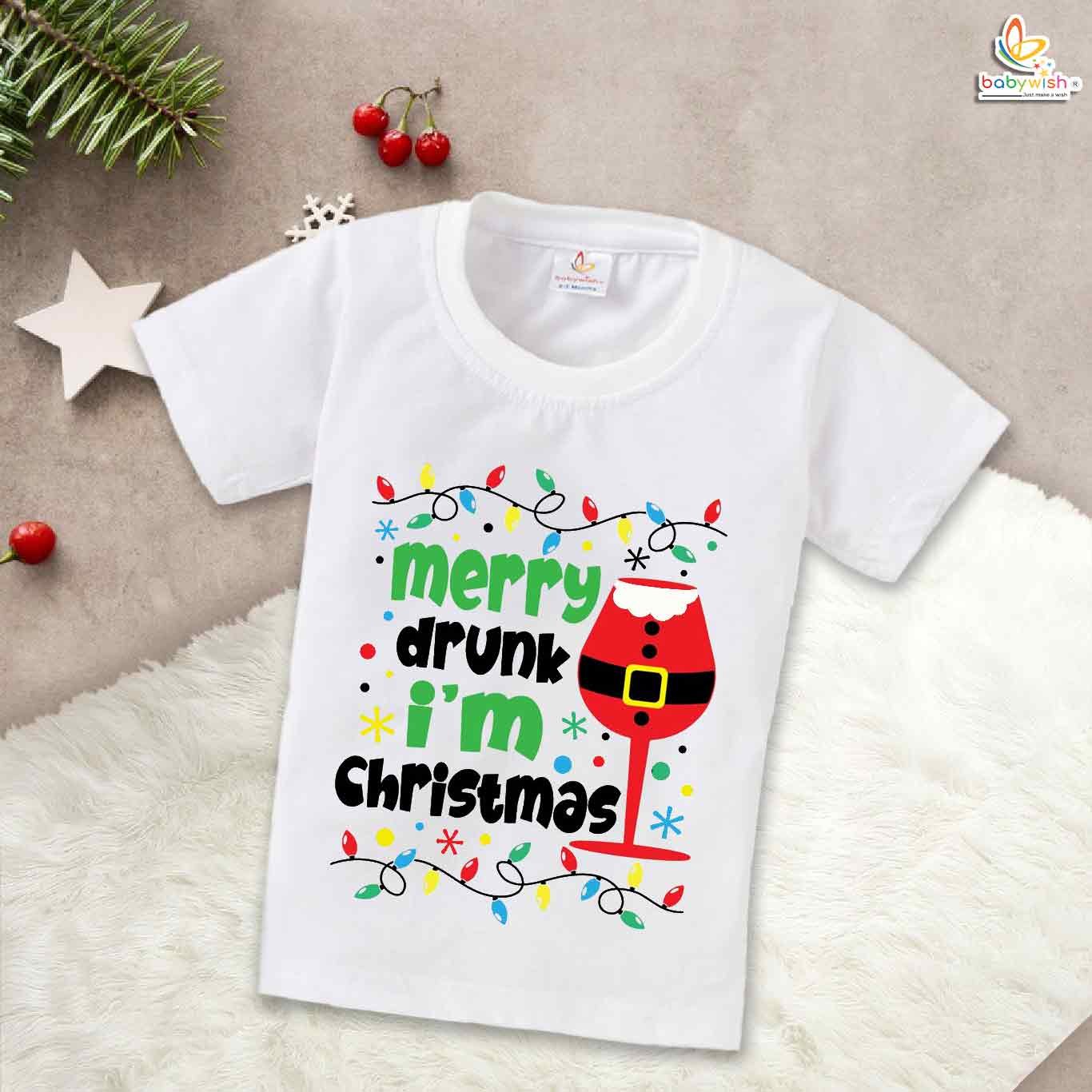 Babywish Christmas T-shirt My First Christmas T-shirt Merry Drunk I Am Christmas