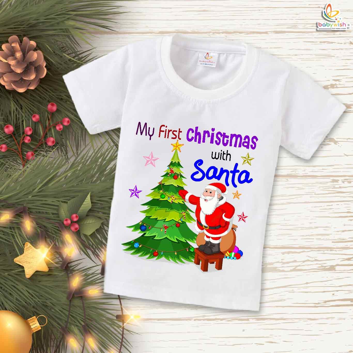 Babywish Christmas T-shirt My First Christmas T-shirt Santa And X-mas-tree Christmas Print