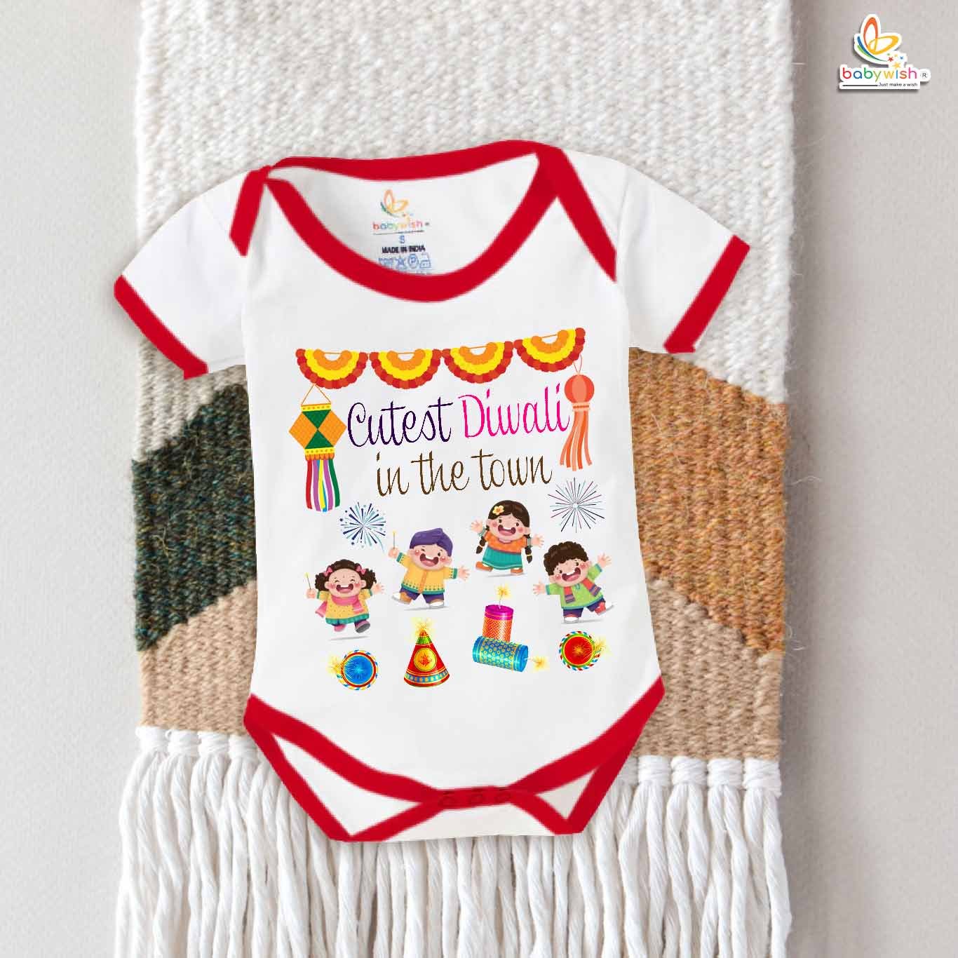 Babywish Baby Diwali Romper Bodysuit My First Diwali Cutest Diwali in the Town