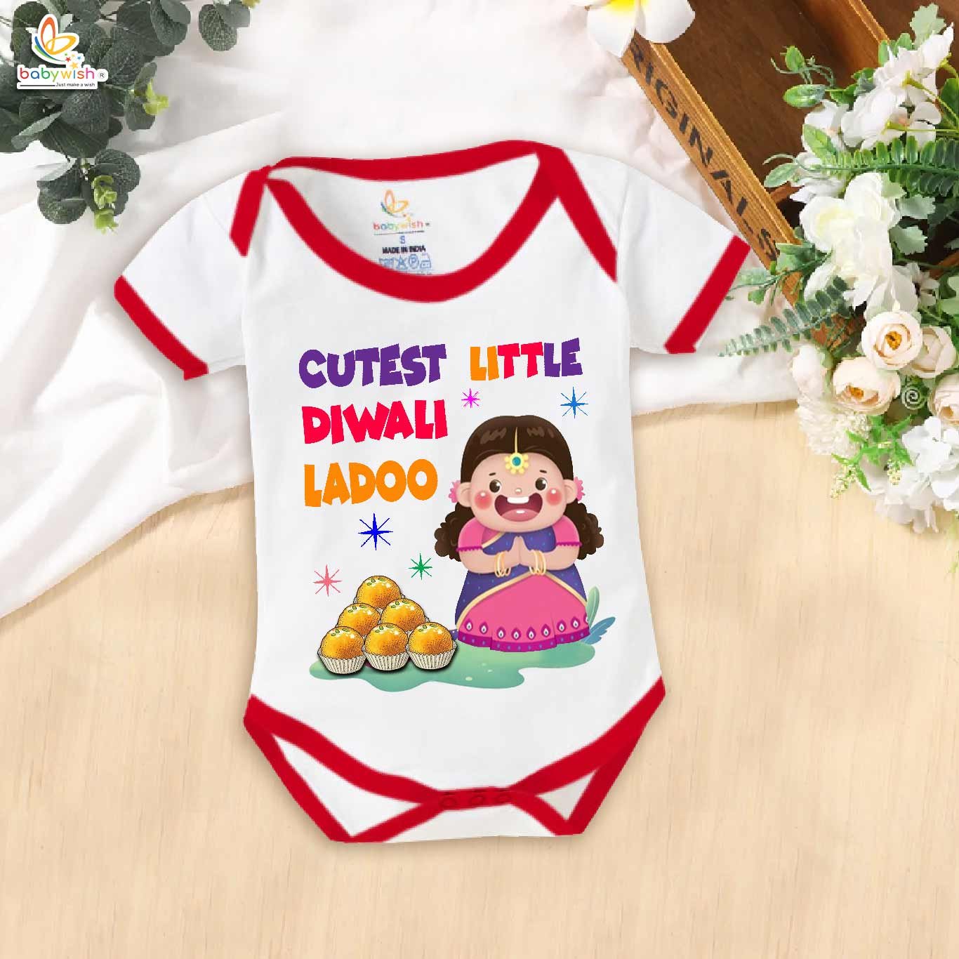 Babywish Baby Diwali Romper Bodysuit My First Diwali Cutest Diwali Sweets Ladoo