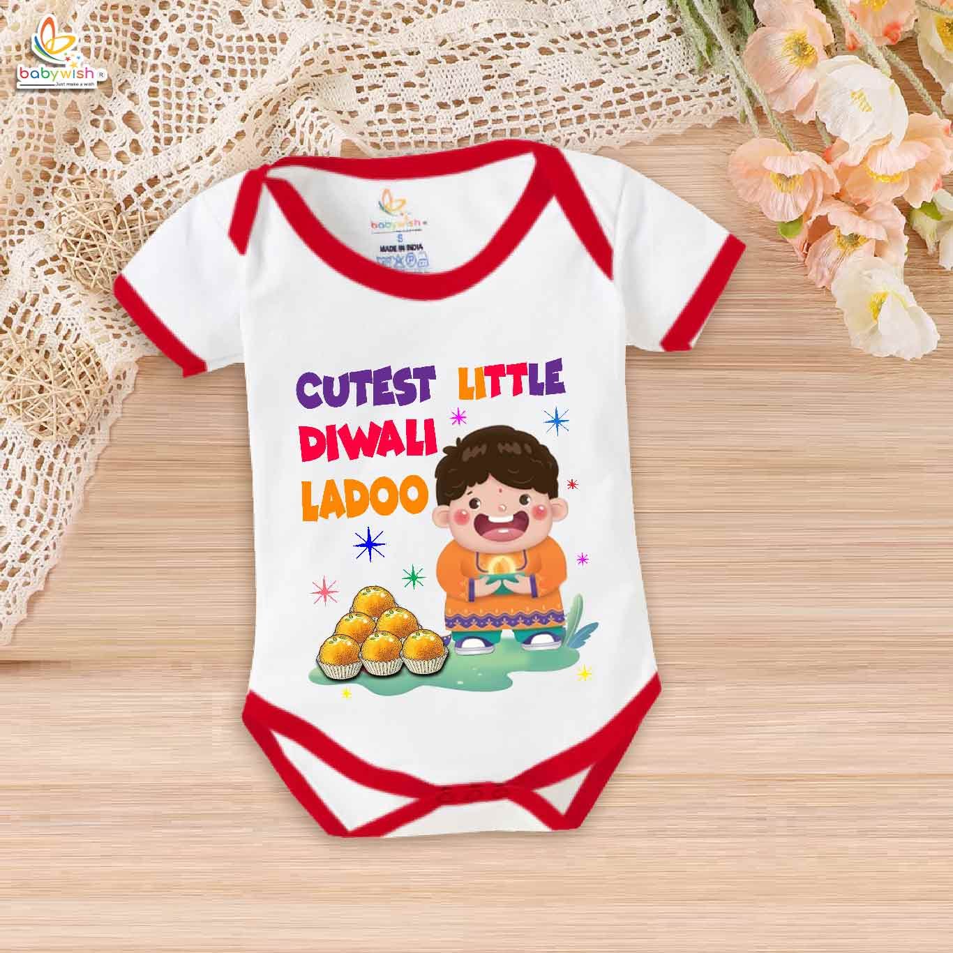 Babywish Baby Diwali Romper Bodysuit My First Diwali Cutest Little Diwali Ladoo
