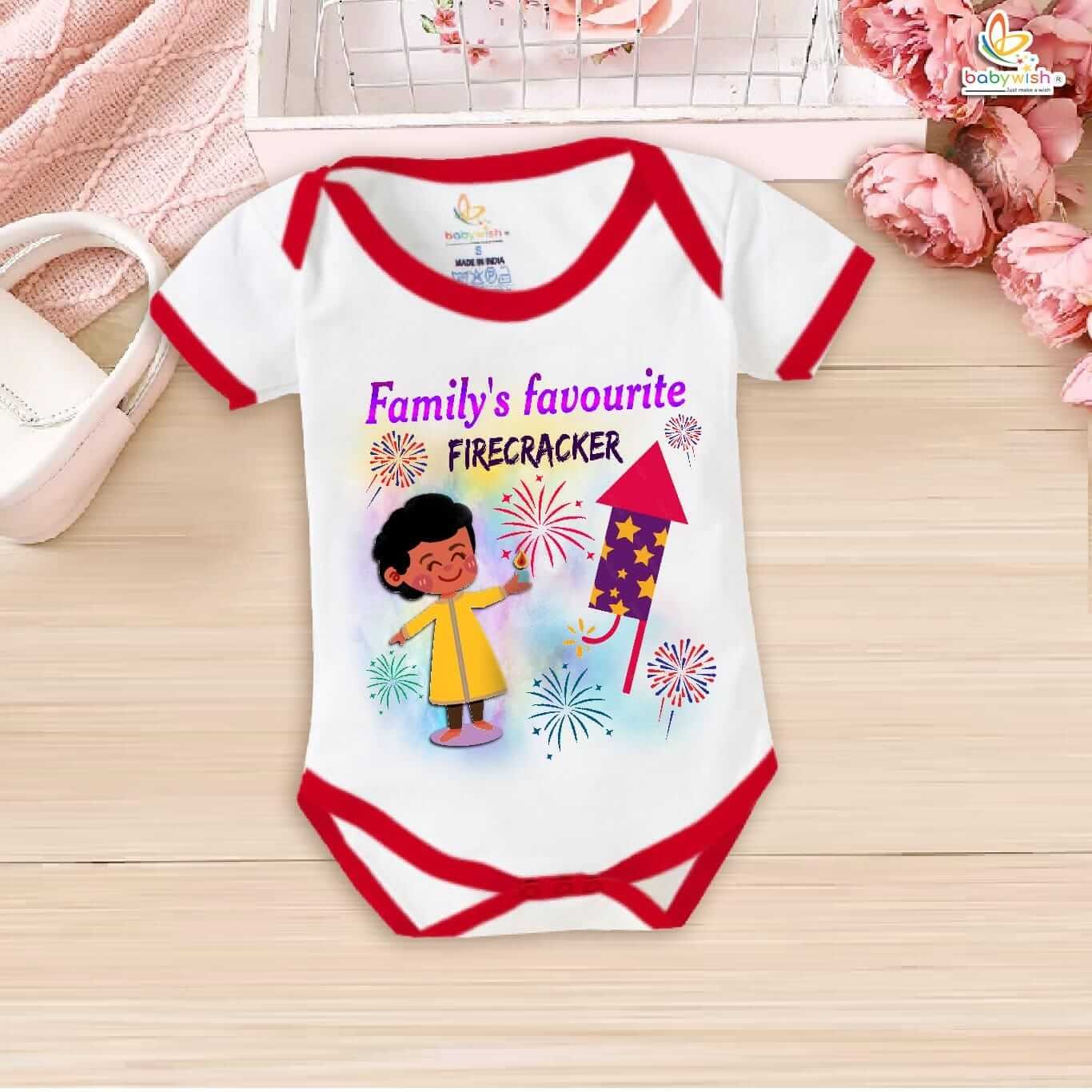 Babywish Baby Diwali Romper Bodysuit My First Diwali Family Favourite Firecracker