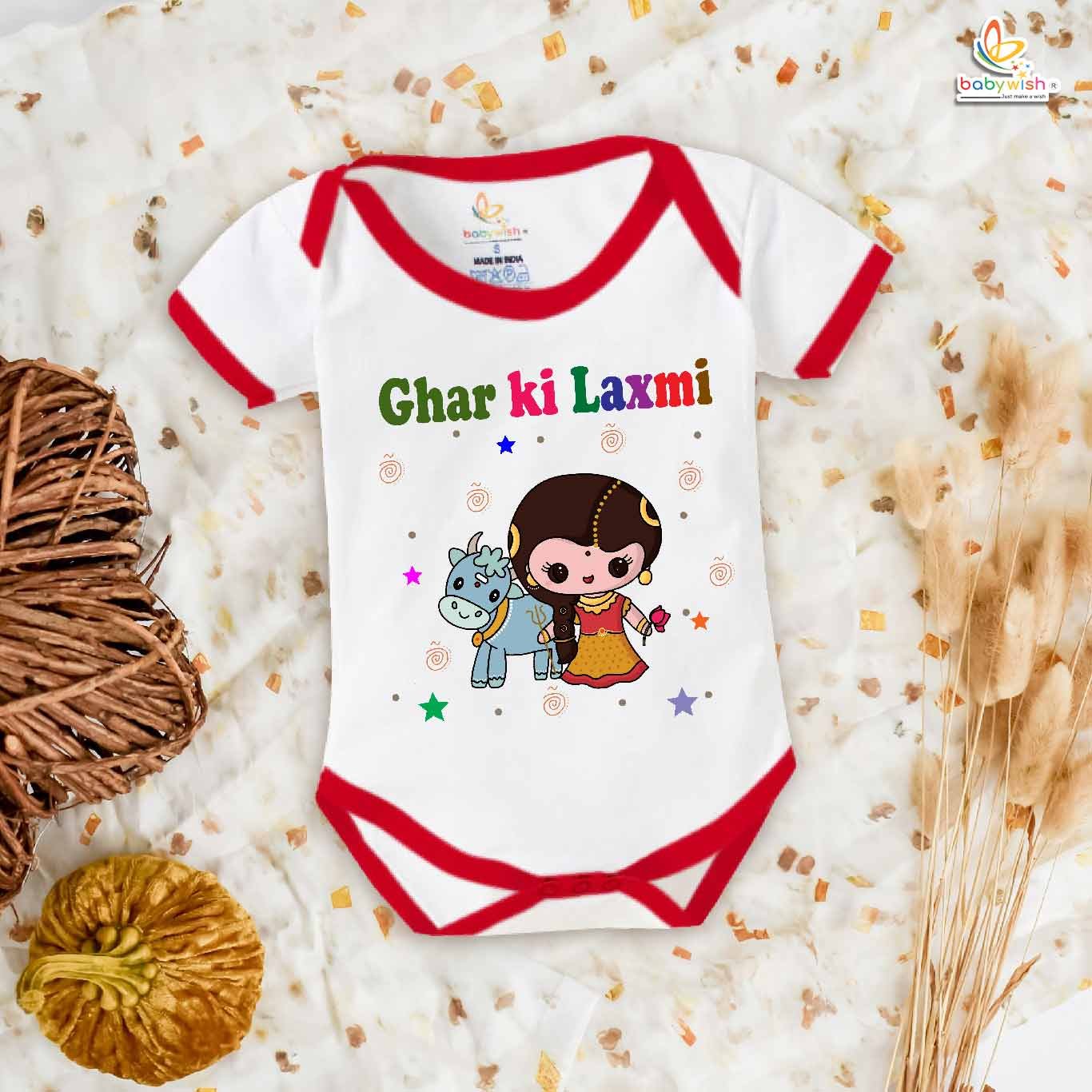 Babywish Baby Diwali Romper Bodysuit My First Diwali Ghar ki Laxmi