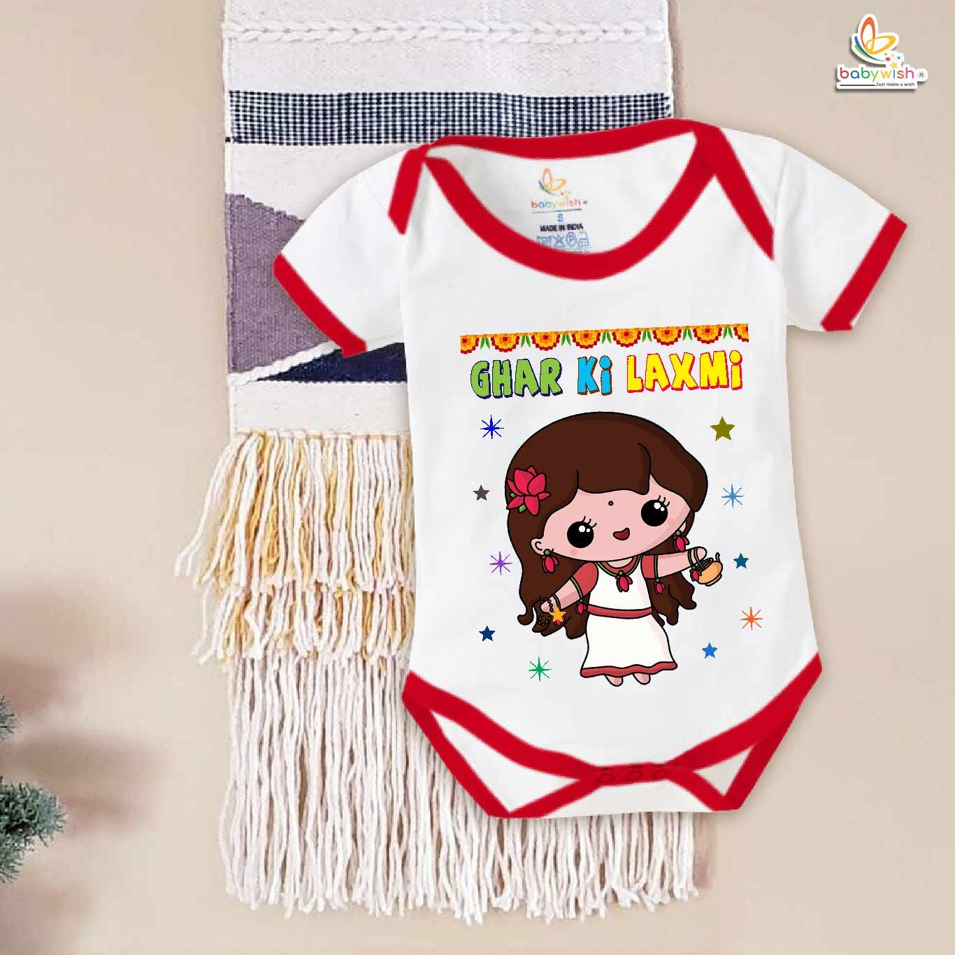Babywish Baby Diwali Romper Bodysuit My First Diwali Ghar Ki Laxmi