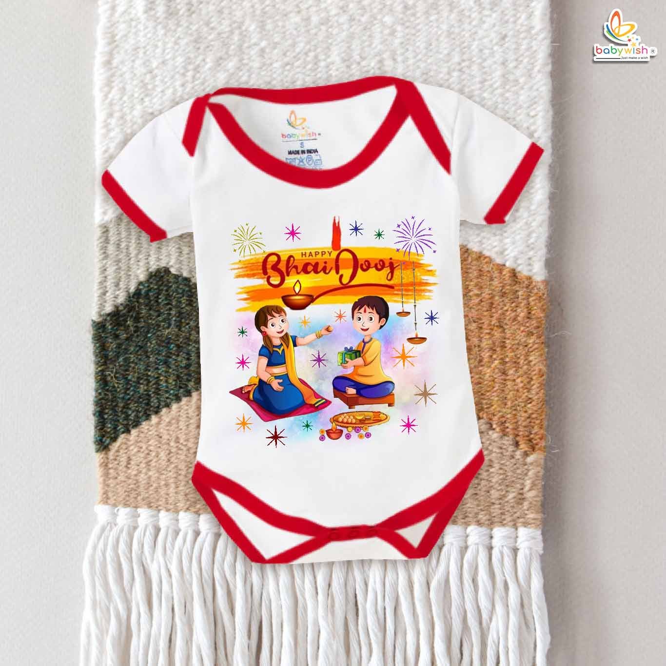Babywish Baby Diwali Romper Bodysuit My First Diwali HAPPY BHAI DOOJ
