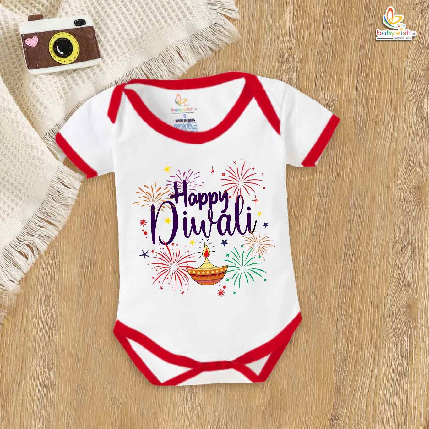 Babywish Baby Diwali Romper Bodysuit My First Diwali Happy Diwali Diya Print