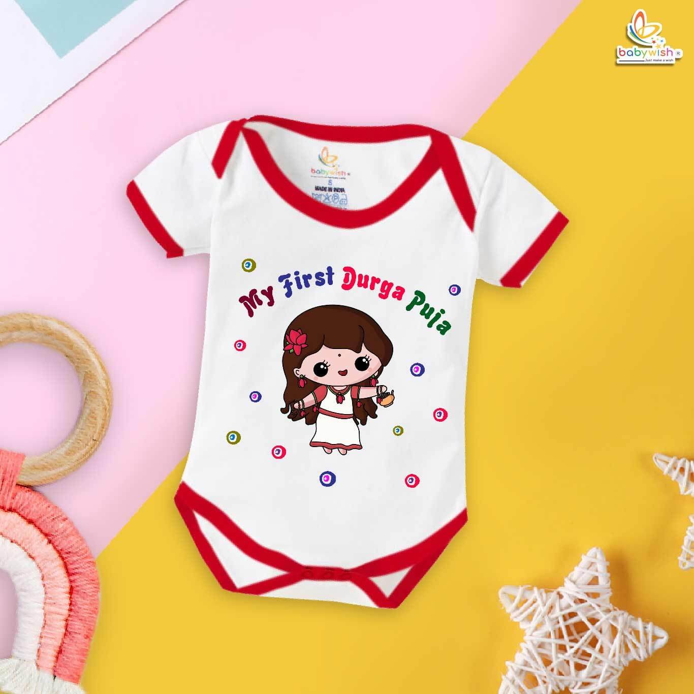 Baby Navratri Romper Bodysuit for Girls, My First Dussehra, First Durga Pooja Outfit, Festival Baby Dress – Babywish