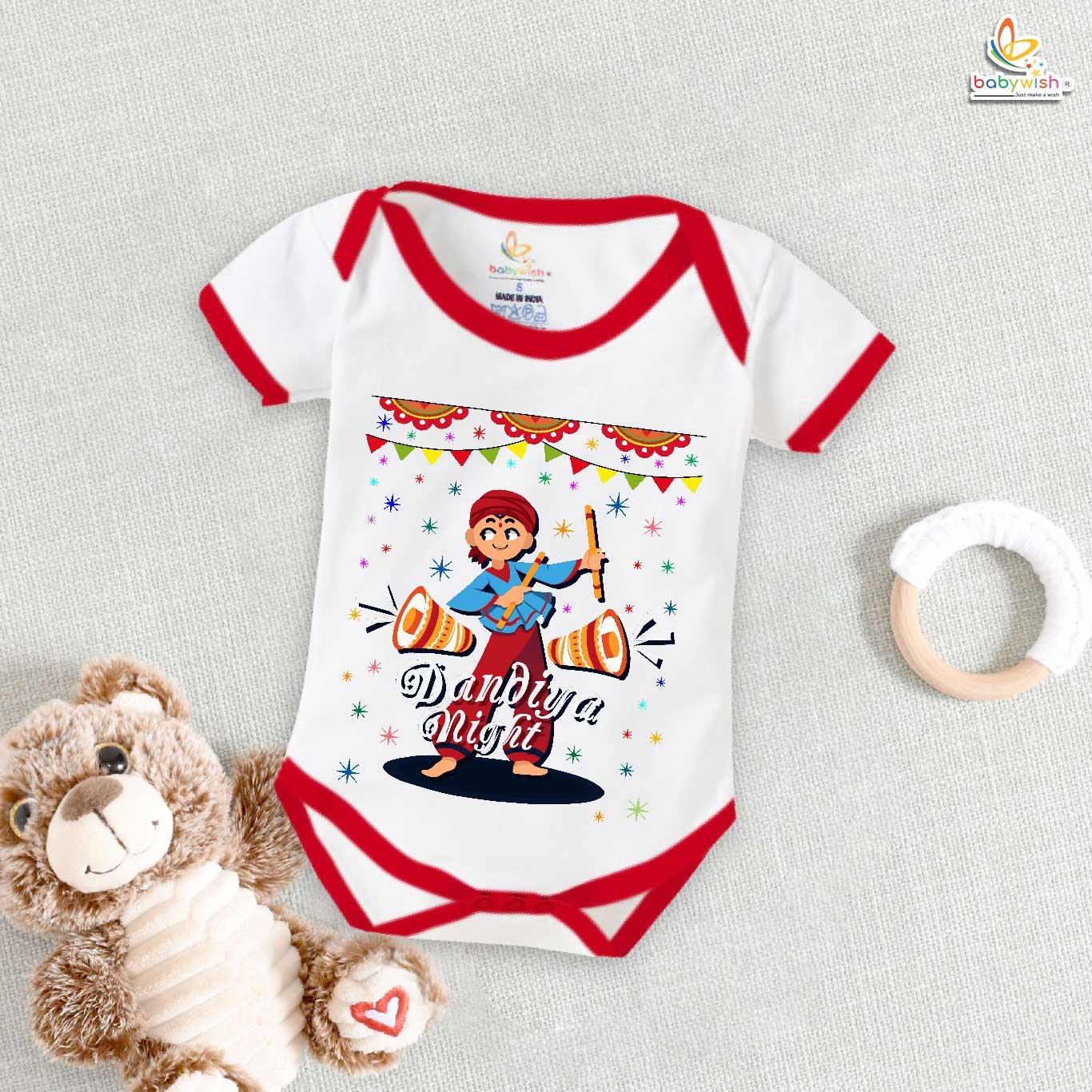 Baby Navratri Romper Bodysuit for Girls, My First Dussehra, Dandiya Night Print, Festive Navratri Outfit – Babywish