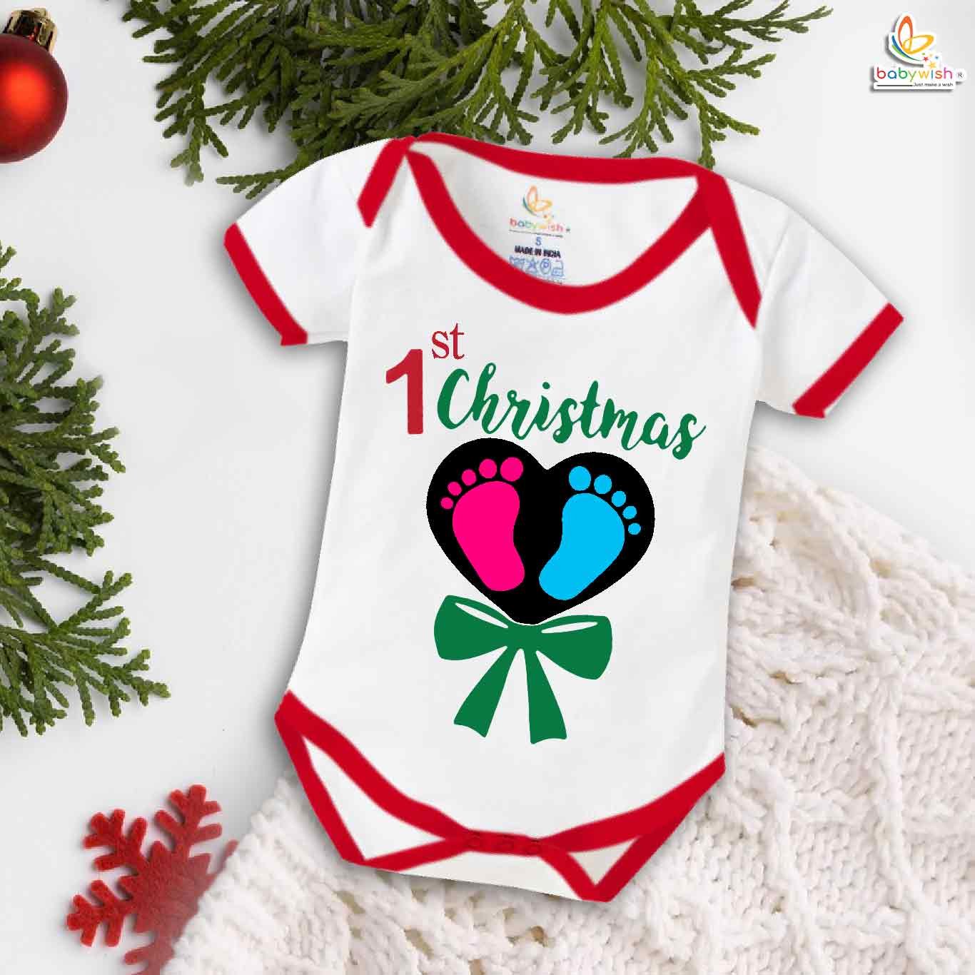 Babywish Christmas Romper Clothes for Babies, My First Merry Christmas Bodysuits, 1st Christmas Footprints Newborn Outfit, Cute Holiday Onesies for Boys & Girls
