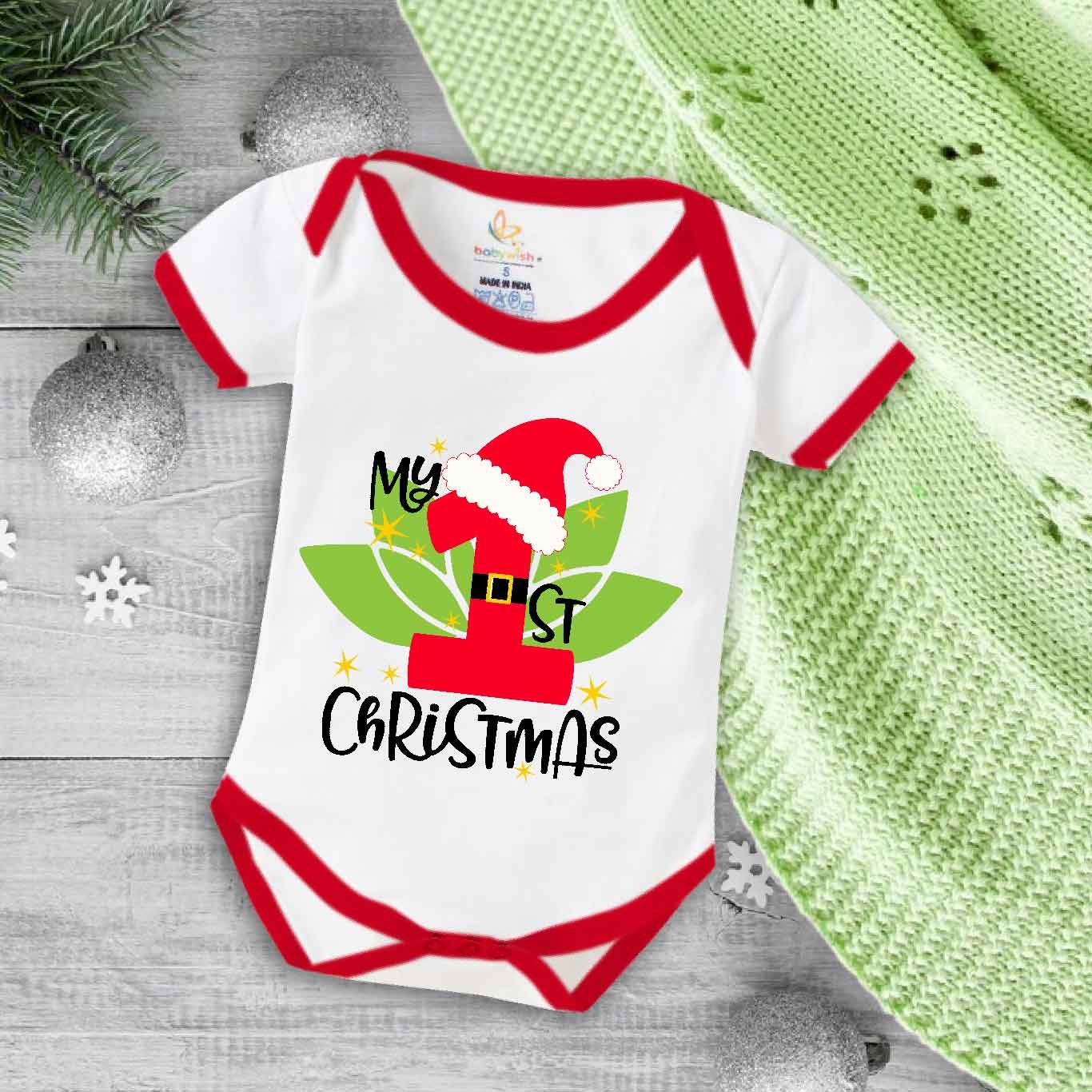 Babywish Christmas Romper Clothes My First Merry Christmas Bodysuits Berry Theme Christmas Print